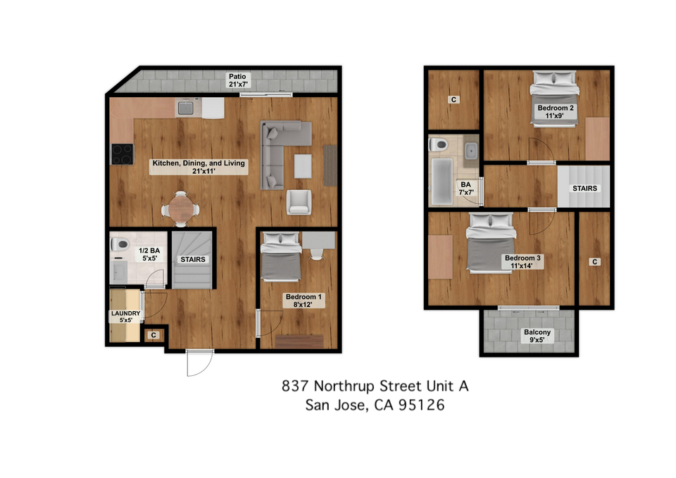 837 Unit#C  (4 bed 2 bath House in Willow Glen close to Light Rail & Major Freeways)